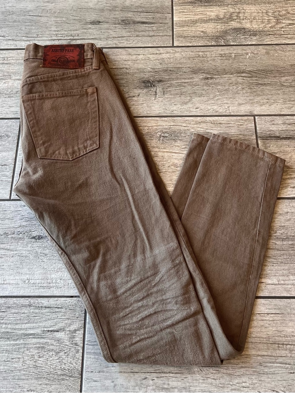 Men’s Asbury Park 1887 Button Fly Slim Straight Tan Brown Denim Jeans 29x32